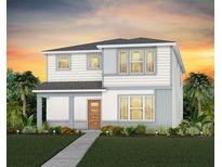 Charming two-story home with white siding and a well-manicured lawn and walkway at 7006 Rosy Sky Ave, Orlando, FL 32829
