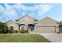 Charming single-story home with a well-manicured lawn, attached garage, and inviting front entrance at 3893 Wind Dancer Cir, St Cloud, FL 34772