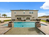 Back of house featuring a stunning outdoor pool and patio area for entertainment and relaxation at 3209 Waterbridge Ct, Kissimmee, FL 34744
