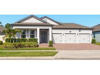 Well-maintained single-Gathering home with a three-car garage and manicured lawn at 13202 Spring Grove Way, Winter Garden, FL 34787