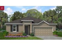 Charming single-story home featuring a two-car garage, manicured lawn, and mature landscaping at 527 Silver Palm Dr, Haines City, FL 33844