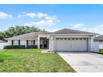 Charming one-story home with a well-manicured lawn, mature landscaping, and an attached two-car garage at 1802 Hagen Ct, St Cloud, FL 34771