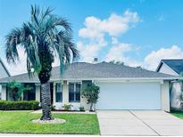 Charming home with a two-car garage, neat landscaping, and a mature palm tree in a well-maintained lawn at 651 Holbrook Cir, Lake Mary, FL 32746