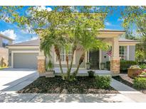 Charming home featuring a well-manicured lawn, complemented by three palm trees and a classic gray facade at 8555 Abbotsbury Dr, Windermere, FL 34786