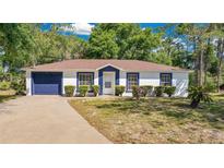 Charming single-story home featuring a well-maintained front yard and a freshly painted blue and white exterior at 4 Starling Dr, Daytona Beach, FL 32117