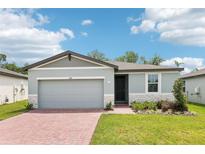 Charming one-story home with a two-car garage, brick driveway and a beautifully landscaped front yard at 4732 Jasmine Cir, Leesburg, FL 34748