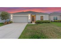 Charming single-story home featuring a well-manicured lawn, a two-car garage, and a welcoming front entrance at 543 Pine Tree Bridge Trl, St Cloud, FL 34772