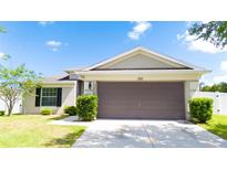 Charming single-story home with a well-maintained lawn, lush greenery, and a spacious two-car garage at 337 Giovani Blvd, Clermont, FL 34715