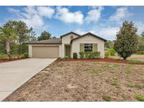 Charming single-story home with a well-manicured front lawn, attached garage, and neutral color palette at 14066 Sw 60Th Ter, Ocala, FL 34473