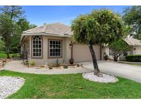 Charming home featuring a well-manicured lawn, beautiful landscaping, and a tile roof, creating an inviting curb appeal at 9049 Saint Andrews Way, Mount Dora, FL 32757