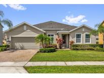 Charming single-story home featuring well-manicured landscaping and a brick-paved driveway at 14517 Black Lake Preserve St, Winter Garden, FL 34787