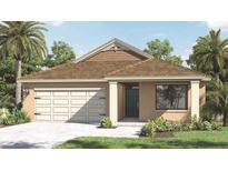 Charming single-story home featuring a two-car garage, well-manicured lawn, and tropical landscaping at 4493 Yaupon Holly Way, Lakeland, FL 33811