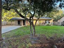 Charming single-story home with a covered parking and a large, mature tree in the front yard at 225 W 2Nd St, Chuluota, FL 32766