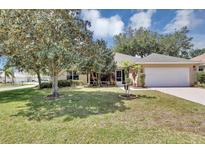 Charming single-story home with a well-manicured lawn, mature trees, and attached two car garage at 26807 Bull Run, Leesburg, FL 34748
