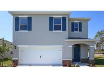 Charming two-story home featuring a two-car garage and eye-catching blue shutters at 984 Commons Way, Port Orange, FL 32129