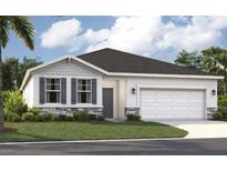 Charming single-story home with a two-car garage, white exterior, and well-manicured lawn at 1240 Blue Daze Ln, Eustis, FL 32726