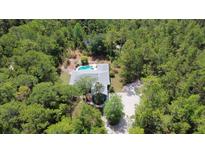 Aerial view of a home with a private pool and wooded surroundings at 3441 Hickory Creek Rd, Deltona, FL 32738