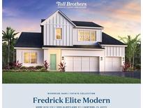 Striking two-story home showcasing modern farmhouse design with a three car garage and lush landscaping at 1059 Gloryland Ct, Sanford, FL 32771