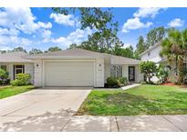 Charming single-story home featuring a two-car garage and well-maintained landscaping under a bright, sunny sky at 2906 Sunset Vista Ct, Kissimmee, FL 34747