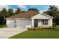 Charming one-story home featuring a three-car garage, stone accents, and a covered entryway at 1028 Morfontaine St, Daytona Beach, FL 32124