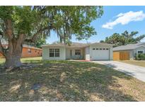 Charming single-story home with an attached garage and a well-maintained front lawn at 225 Indiana St, Leesburg, FL 34748