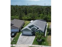 Aerial view of a single-Gathering home showcasing the roof, driveway, and surrounding landscaping at 3620 Benson Park Blvd, Orlando, FL 32829
