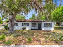 Charming single-story home featuring a freshly painted exterior, complemented by a mature tree with Spanish moss at 1000 E Dixie Ave, Leesburg, FL 34748