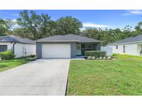 Charming single-story home featuring a well-manicured lawn and a two-car garage at 25106 Quaker Ridge Ave, Sorrento, FL 32776