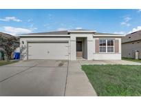 Charming single-Gathering home featuring a well-maintained lawn, two-car garage, and neutral color palette at 269 St Georges Cir, Eagle Lake, FL 33839