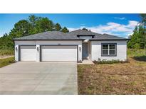 Charming single-story home with a three-car garage, neutral paint, and well-manicured lawn at 12885 Sw 43, Ocala, FL 34473