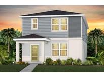 Charming two-story home with gray siding, white trim, and well-manicured landscaping at 6951 Copperwood Ave, Orlando, FL 32829
