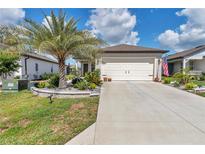 Charming single-story home featuring a two-car garage, well-manicured landscaping, and a lovely palm tree at 8413 Sw 54Th Loop, Ocala, FL 34481