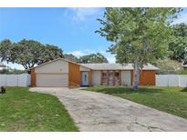 Charming single-story home featuring an attached garage and spacious front yard with mature tree, and long driveway at 7 Madeira Ave, Orlando, FL 32825