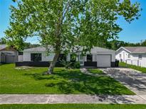 Charming single-story home featuring a well-manicured lawn, brick accents, attached garage and mature tree at 8228 Shriver Dr, Orlando, FL 32822
