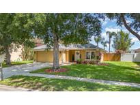 Charming single-story home with a well-manicured lawn, lush trees, and a welcoming front entrance at 400 Bridge Creek Blvd, Ocoee, FL 34761