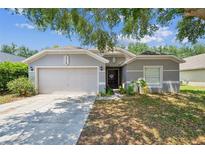 Charming single-story home with a well-manicured lawn, neutral paint, and an attached two-car garage at 2354 Barons Ct, Tavares, FL 32778