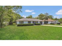 Charming single-story home featuring a lush green lawn and beautiful landscaping enhancing curb appeal at 250 Hickory Ave, Orange City, FL 32763