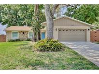 Charming single-story home featuring a well-manicured lawn, stone accents, and a two-car garage at 2320 Wekiva Ridge Rd, Apopka, FL 32712