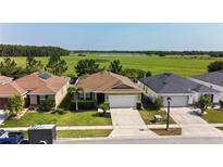 Charming single-story home featuring a well-manicured lawn and a view of a large open field in the back at 4553 Baler Trails Dr, St Cloud, FL 34772