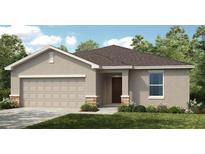 Charming single-story home featuring a neutral color palette, attached garage, and well-maintained front lawn at 4742 Yellow Elder Way, Kissimmee, FL 34758