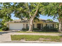 Inviting single-story home featuring a two-car garage, neutral color palette, and mature landscaping, all under a clear blue sky at 1227 Juniper Hammock St, Winter Garden, FL 34787