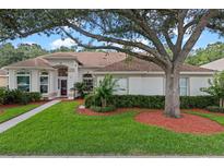 Charming one-story home featuring a well-manicured lawn and mature tree, offering shade and curb appeal at 824 Spring Island Way, Orlando, FL 32828