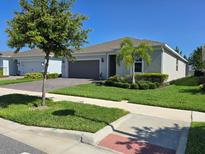 Charming single-story home featuring a well-manicured lawn, mature trees, and a two-car garage at 6129 Citrus Grove Ct, St Cloud, FL 34771
