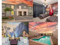 Image collage of exterior, two bedrooms and a pool at 7577 Oak Spring Ln, Davenport, FL 33837