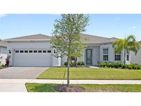 Charming single-story home featuring a well-manicured lawn and a two-car garage at 15049 Canopy Cover Dr, Winter Garden, FL 34787
