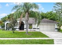 Charming single-story home featuring a well-manicured lawn, mature landscaping, and a two-car garage at 2888 Middleton Cir, Kissimmee, FL 34743