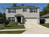 Charming two-story home with a well-maintained lawn and a two-car garage at 6780 Coral Berry Dr, Mount Dora, FL 32757