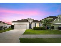 Charming single-story home boasts a two-car garage and well-manicured lawn under a picturesque sky at 622 Taft Dr, Davenport, FL 33837