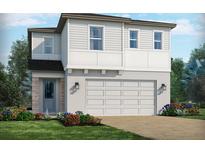 Two-story home featuring a two-car garage, stone-clad entry, and tidy landscaping at 1860 Archer Dr, Minneola, FL 34715