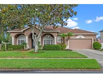 Charming single-story home featuring a well-manicured lawn and inviting curb appeal with lush landscaping at 12207 Shadowbrook Ln, Orlando, FL 32828
